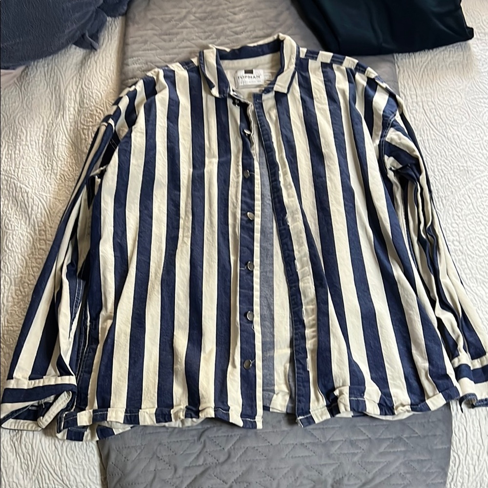 Topman Blue and White Vertical Stripe Shirt